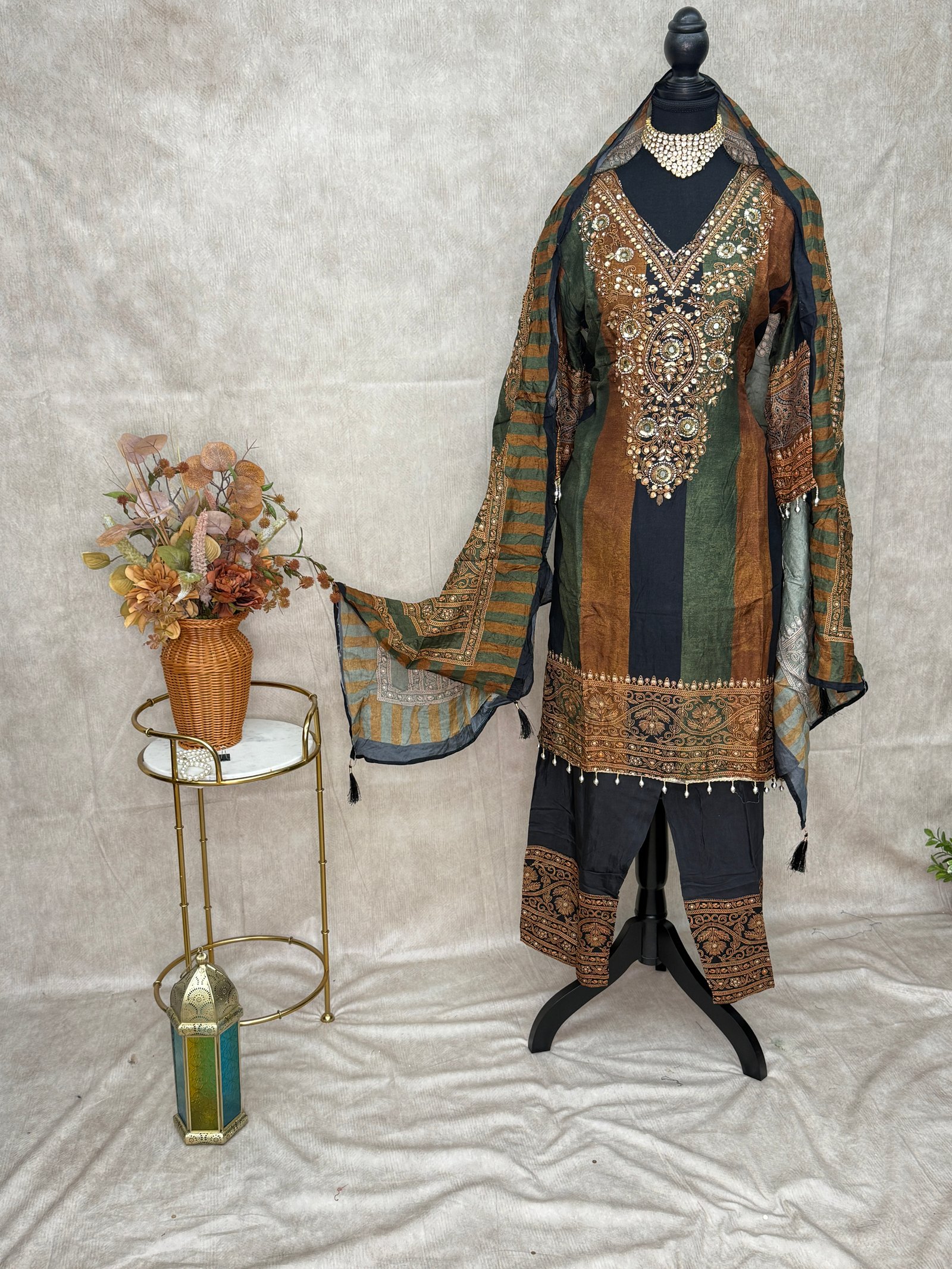 oyal Heritage Multicolour Embroidered 3-Piece Suit (farshi salwar)
